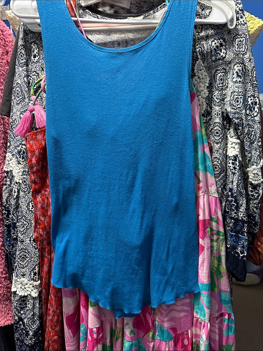 Women’s Bright Blue Ribbed Scoop Neck Tank Top
